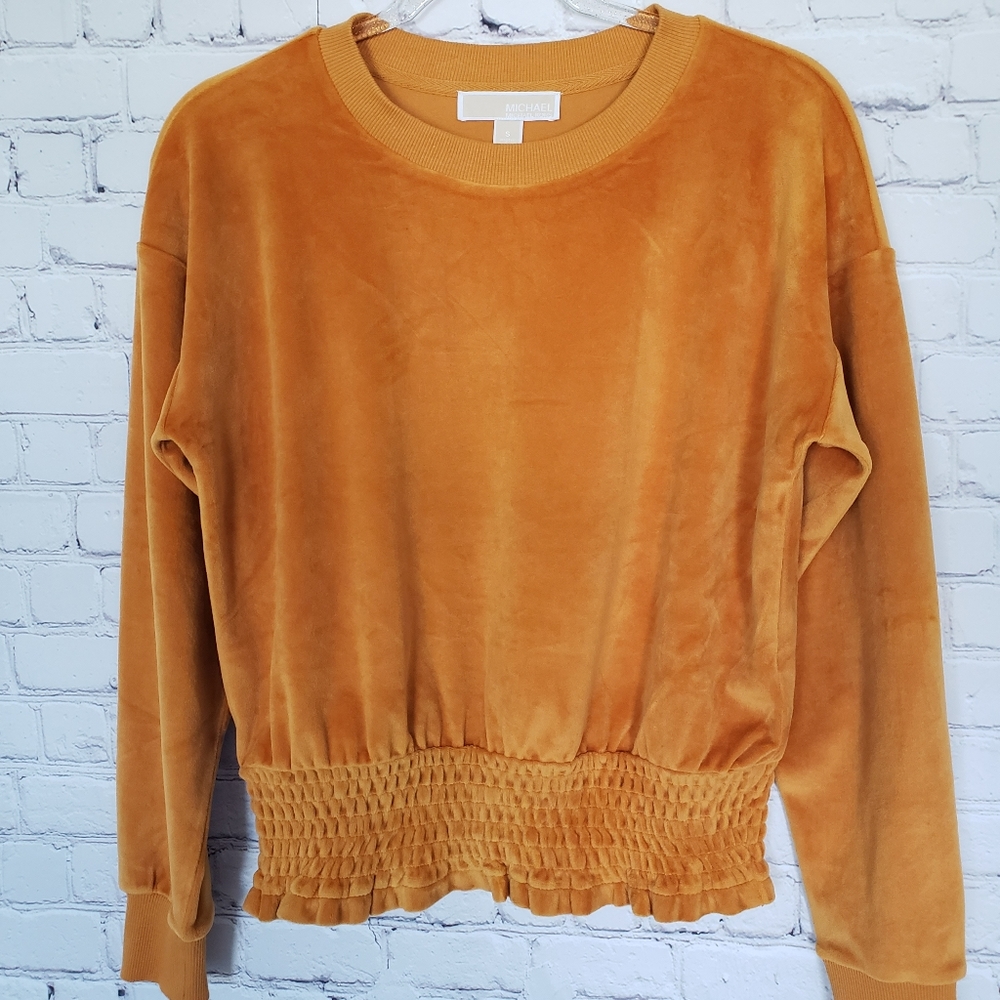 MICHAEL KORS Marigold Velour Long Sleeve Top--S